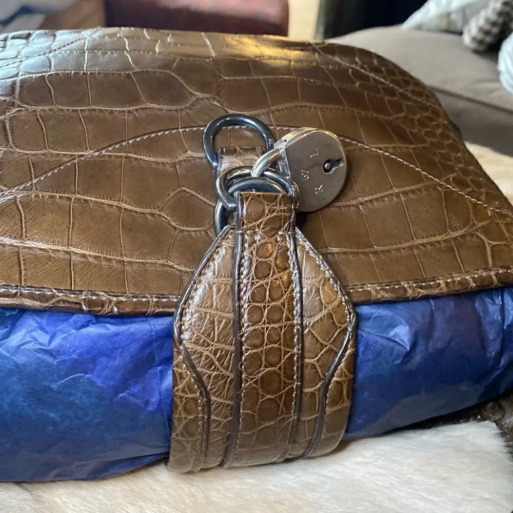 Ralph Lauren Collection Made in Italy Brown Alligator Soft Side Hobo Hand Bag